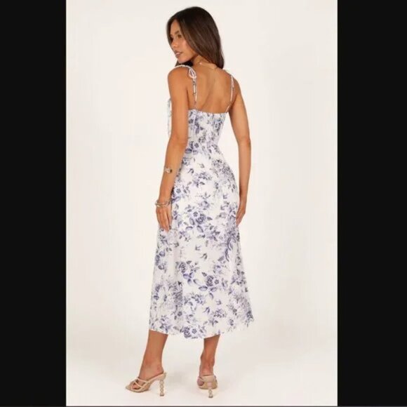 Petal & Pup Azelia White Blue Floral Tie Shoulder Midi Dress 8 - Picture 3 of 10